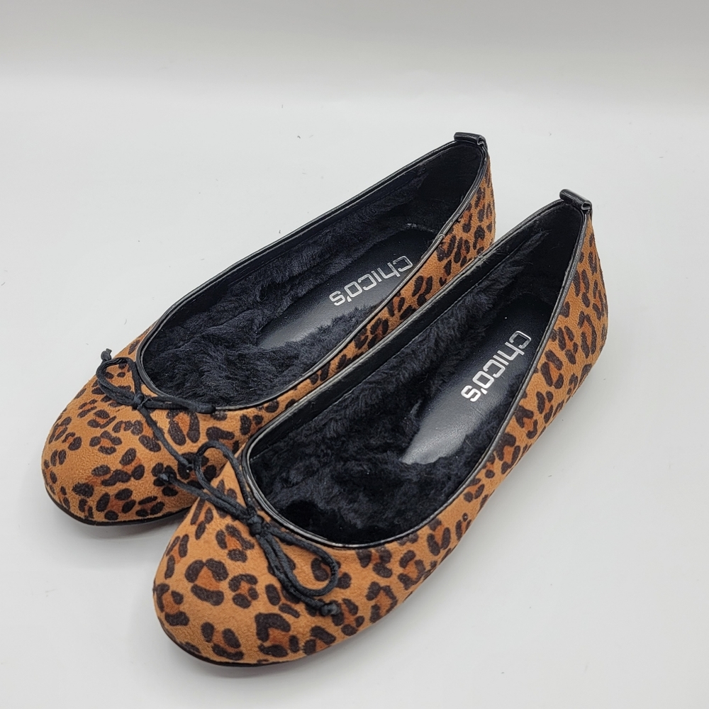 CHICO'S Faux-Fur Lined Leopard Travel Ballet Flats, Women 6
